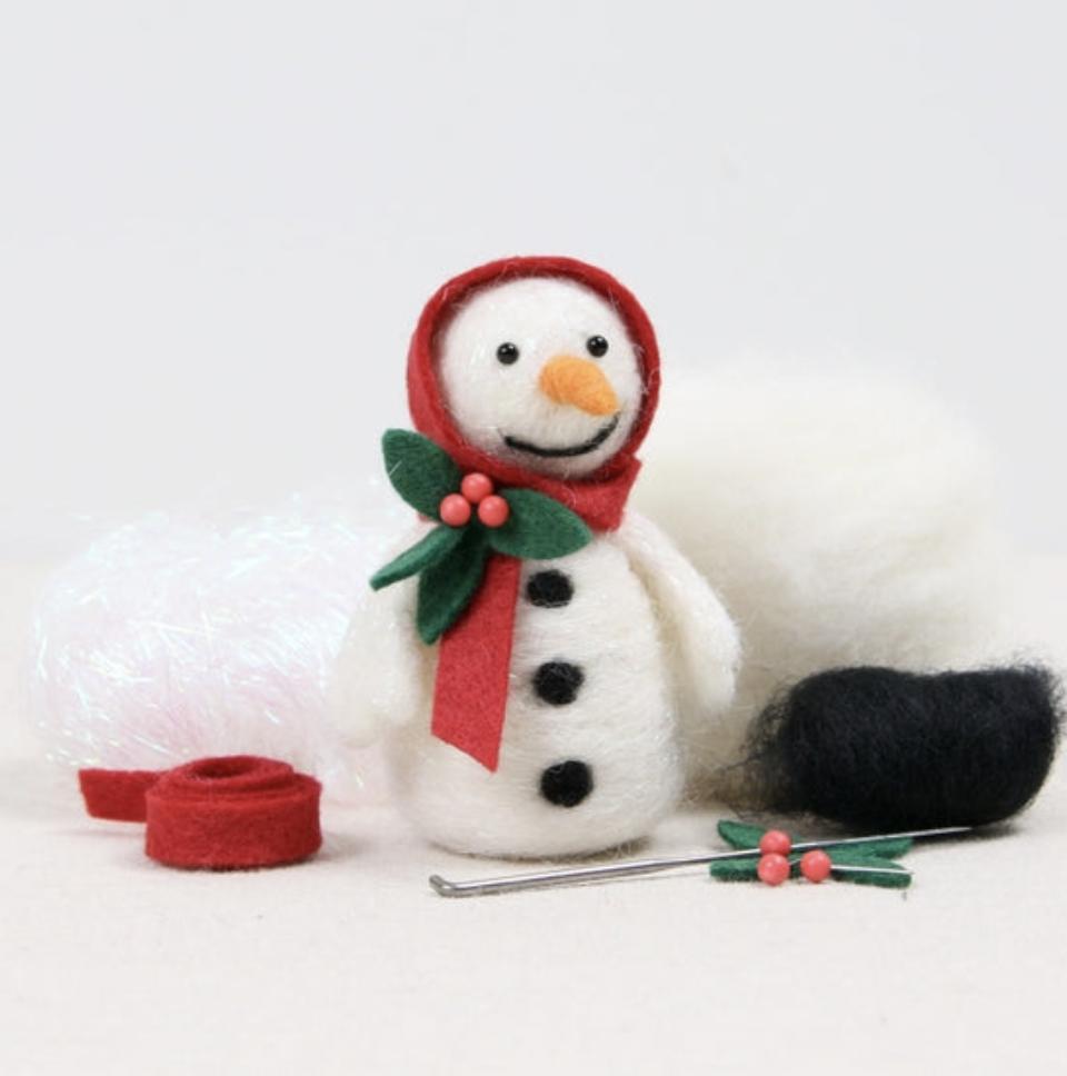 holiday snowman needle felting diy kit