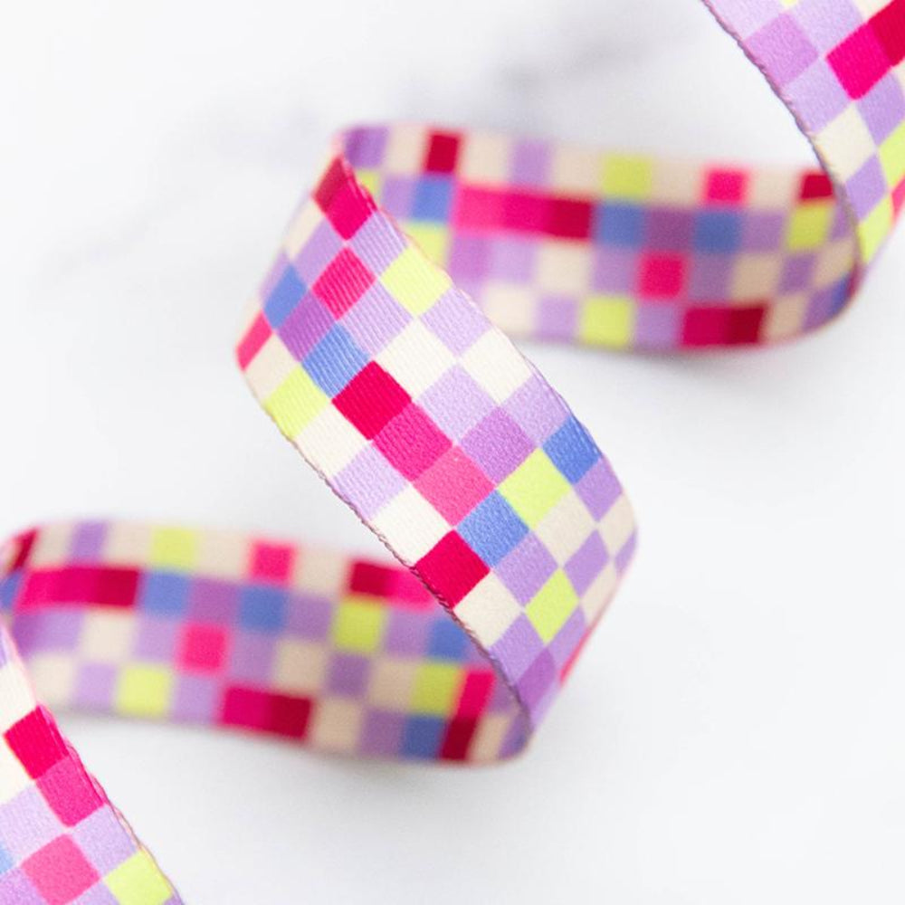 Colorful checkered webbing on a white background