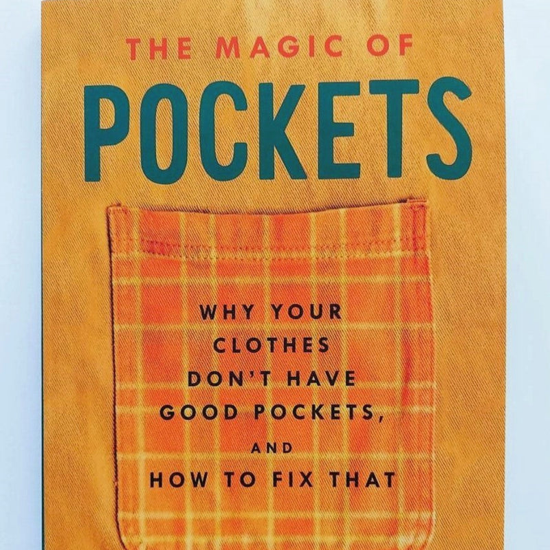 Book cover of 'The Magic of Pockets' by Jess Driscoll with a plaid pocket illustration on an orange background.