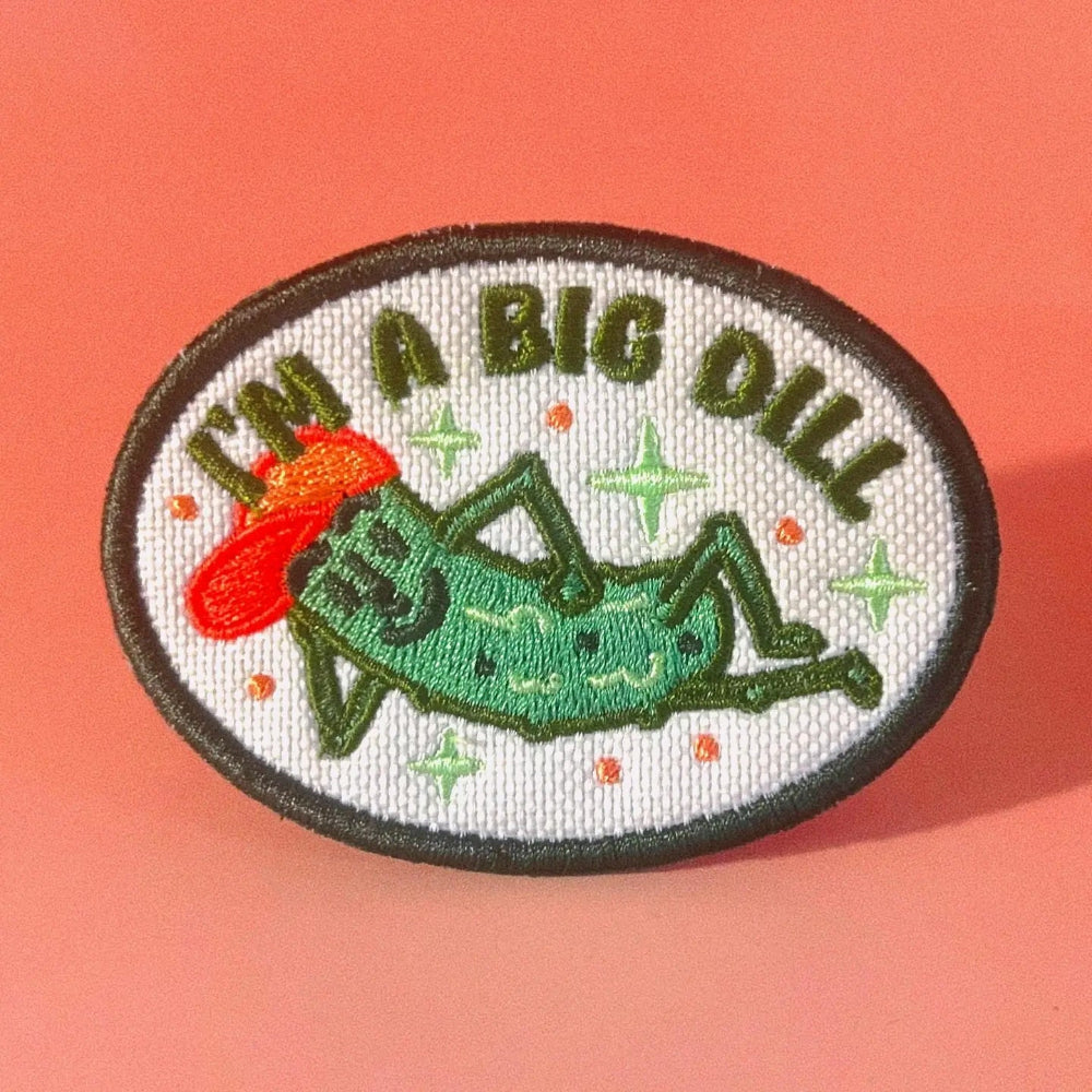 a pickle themed patch that says i'm a big dill
