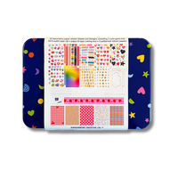 Sticker kit with colorful designs on a white background
