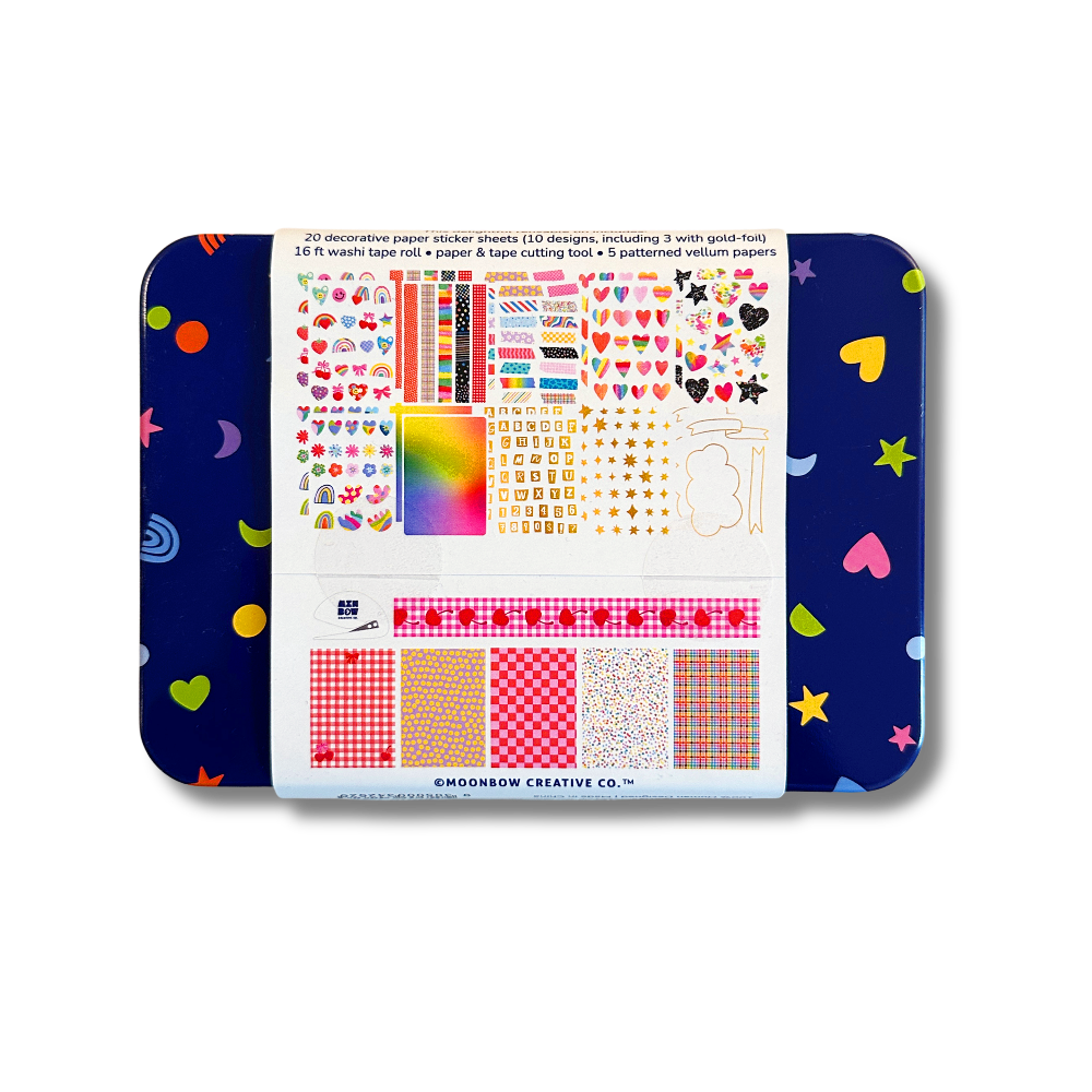 Sticker kit with colorful designs on a white background