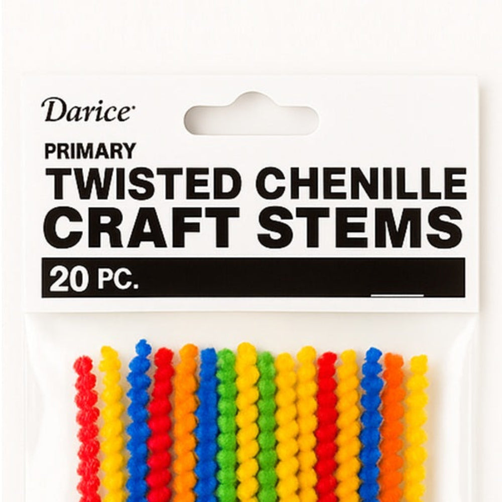 20 pack of twisted chenille stems in primary colors