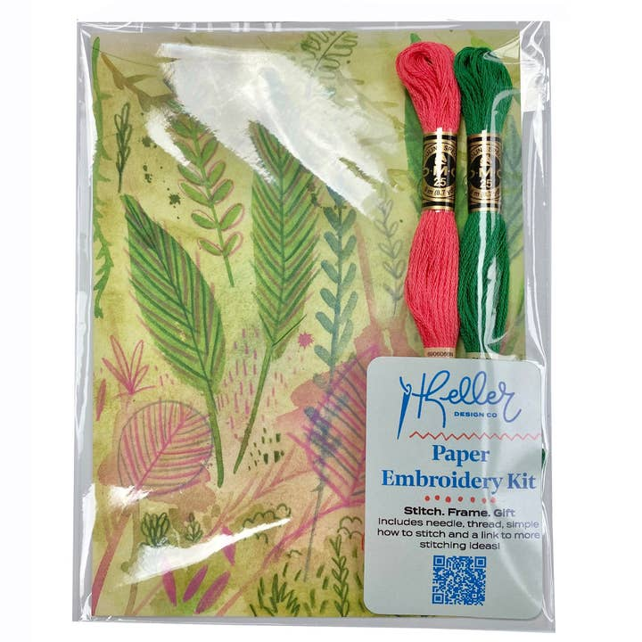 Heller Paper Embroidery Kit with embroidery thread and patterned paper in packaging