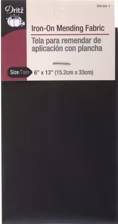 Iron-on mending fabric in black with Dritz branding on a white background