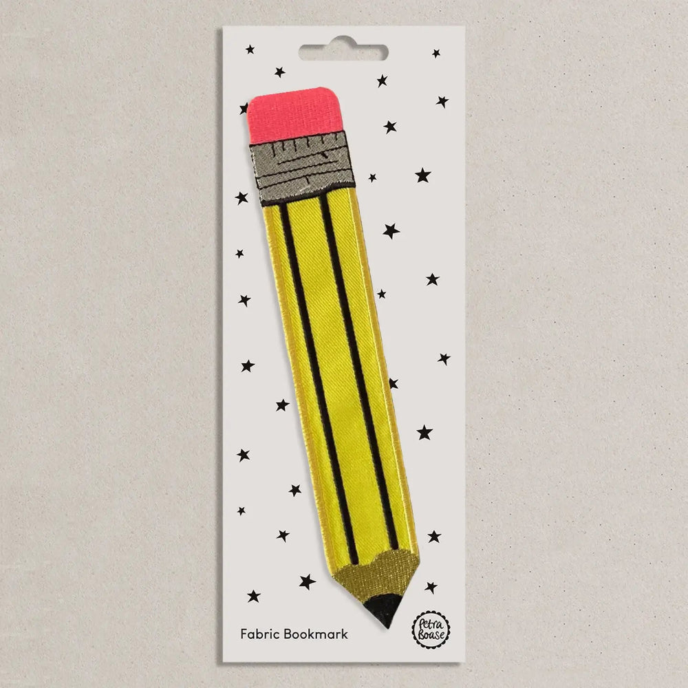 Fabric bookmark shaped like a pencil