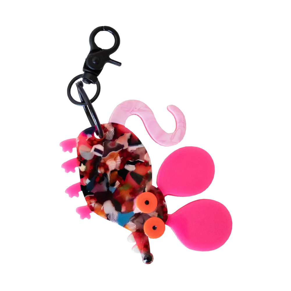 Colorful rat keychain with big pink ears 