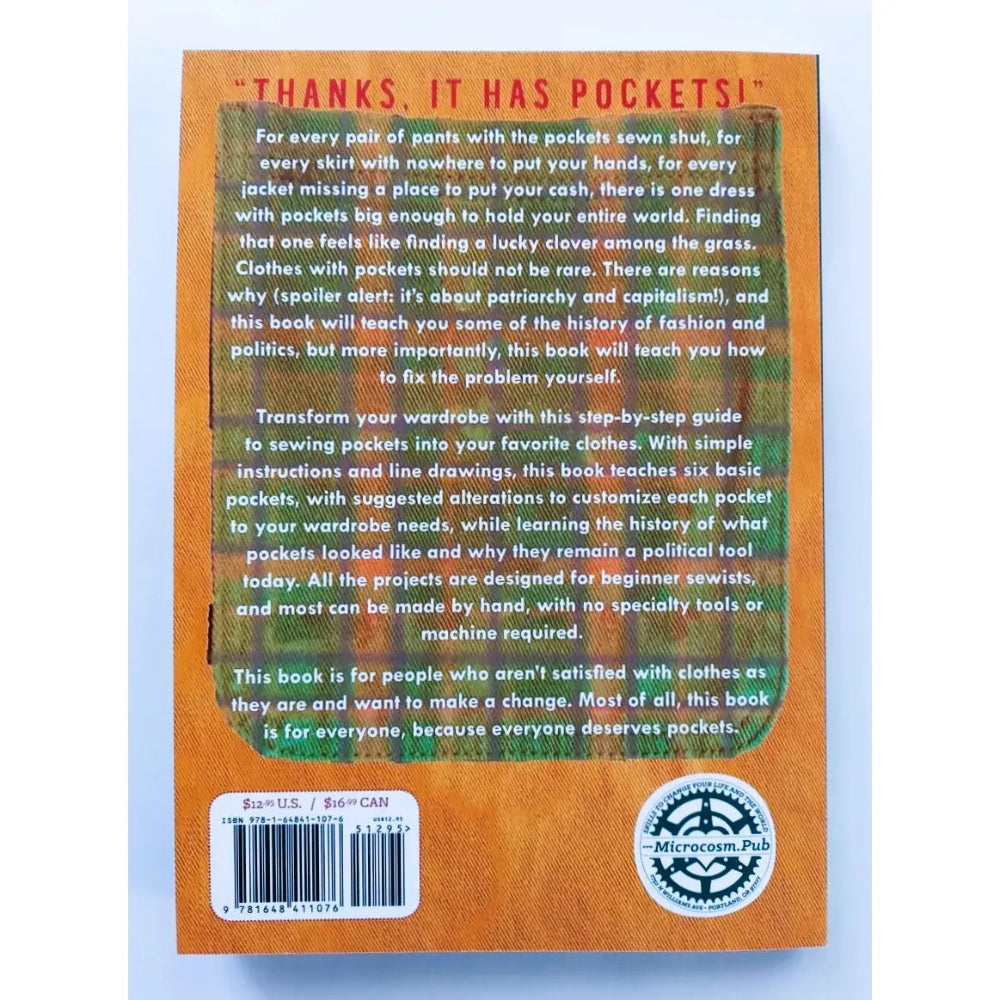 Back cover of a book with text and a barcode on an orange background