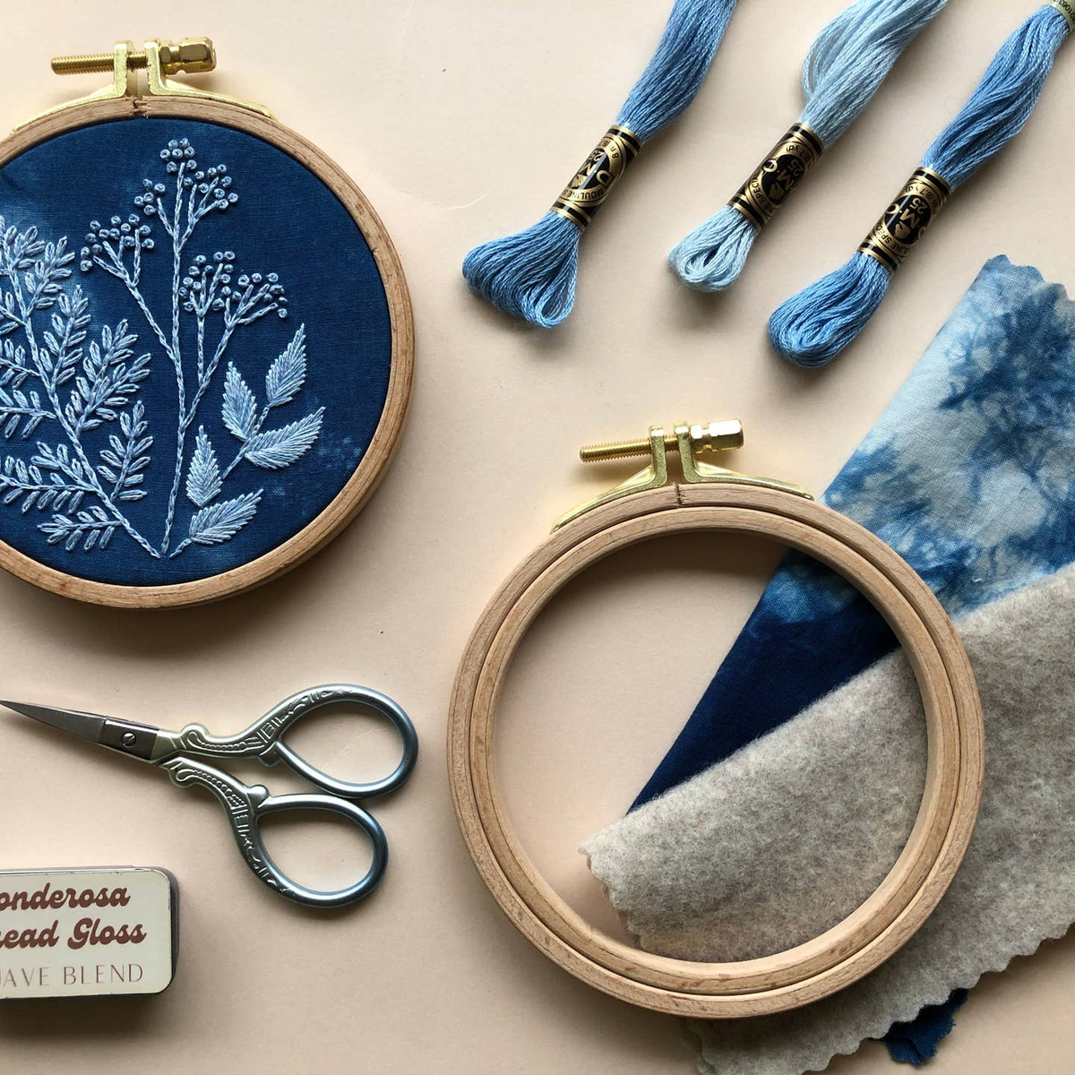 Cyanotype Botanical Beginner Embroidery Kit