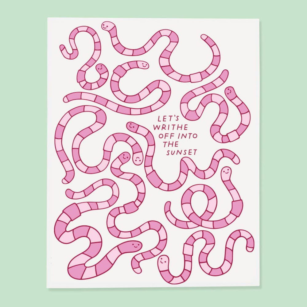 Pink worm illustrations with text on a white background