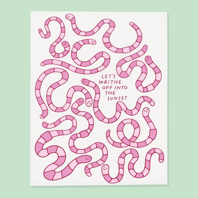 Pink worm illustrations with text on a white background