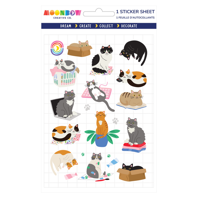 Sticker sheet with various cat illustrations on a white background
