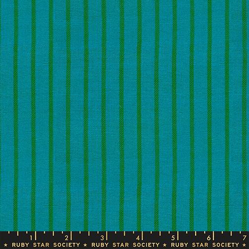 Fabric with blue and green vertical stripes, featuring a Ruby Star Society label.