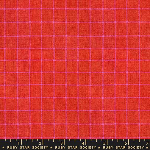 Red fabric with a checkered pattern, featuring 'Ruby Star Society' branding.