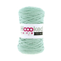Light green skein of yarn with 'Hoooked' label on a white background