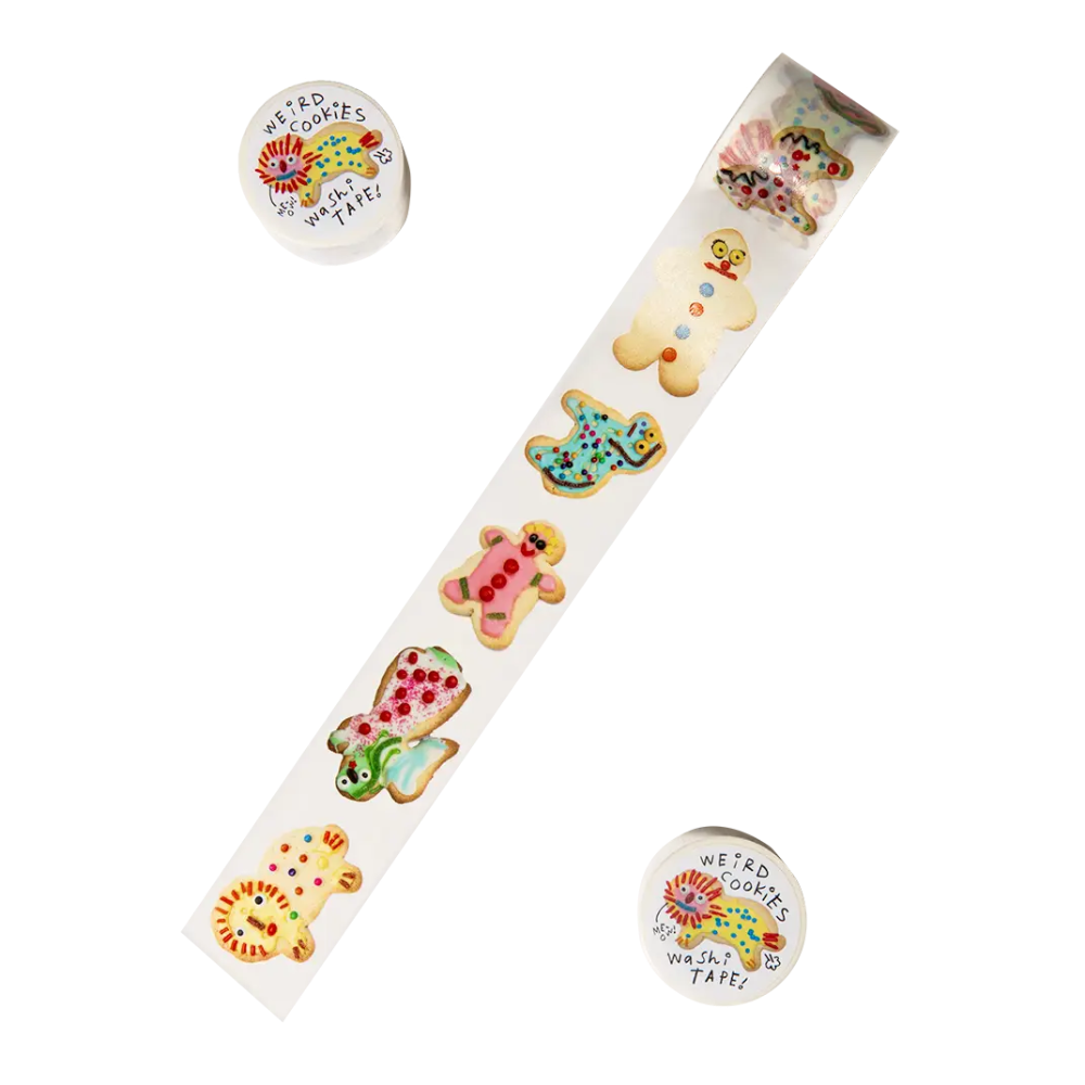 Set of colorful cookie-shaped washi tape on a white background