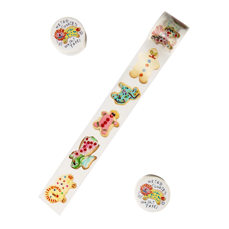 Set of colorful cookie-shaped washi tape on a white background