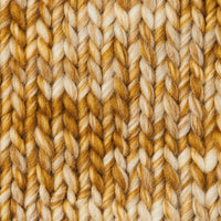 A knit swatch of Wool and the Gang's Crazy Sexy Wool in a Bronze and white variegated colorway. 