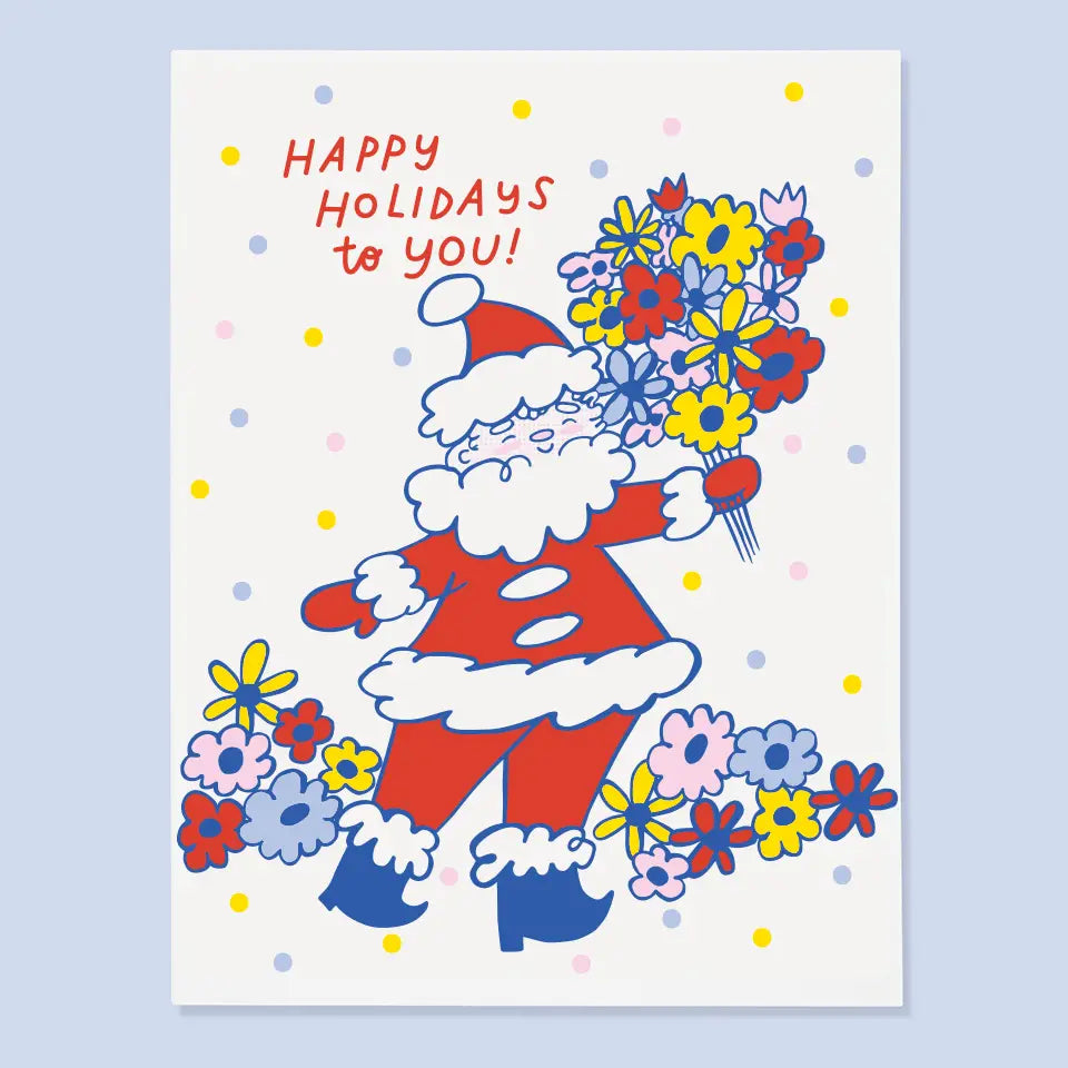 Floral Santa Card Greeting Cards The Good Twin