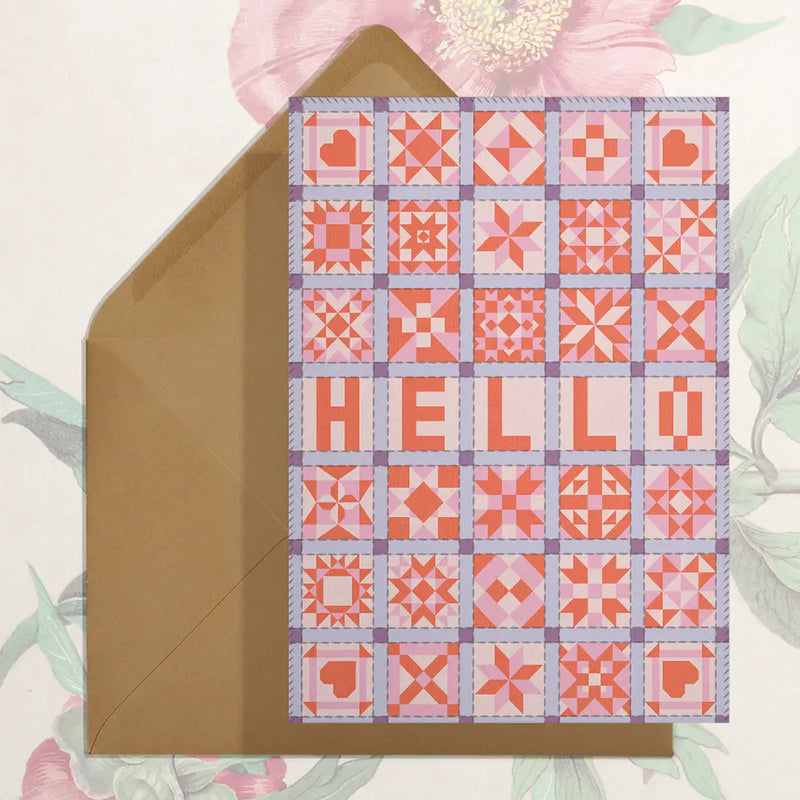 Hello Patchwork Quilt Card Greeting Cards Stay Home Club