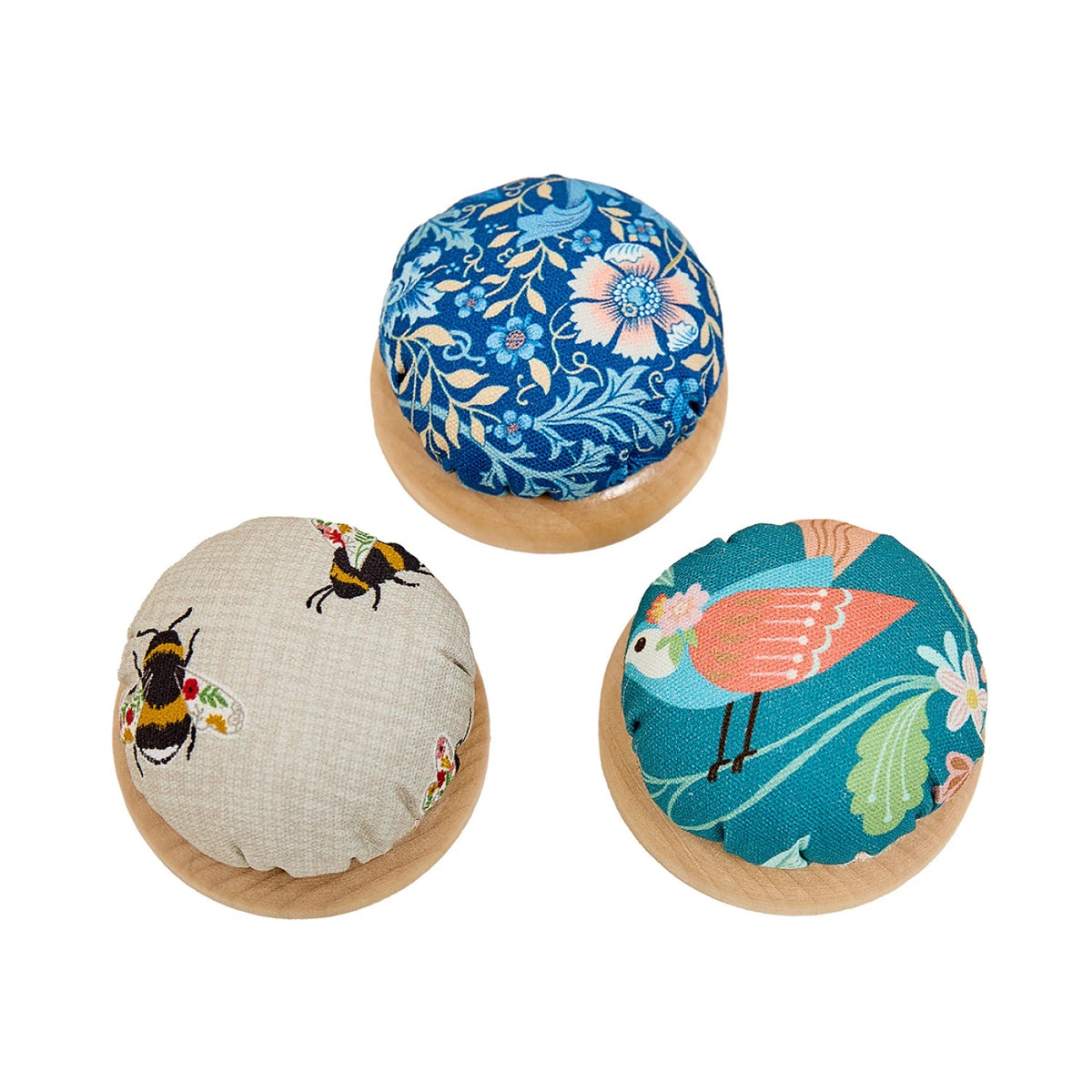 Fabric Pincushions with Wood Base