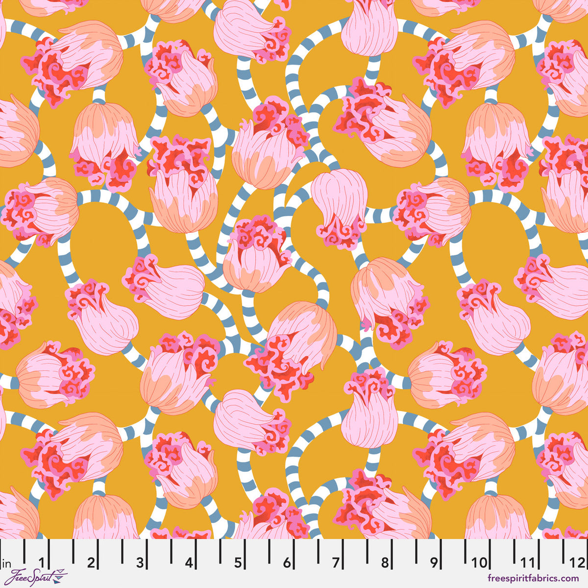 Dancing Swirl- Mustard by Free Spirit