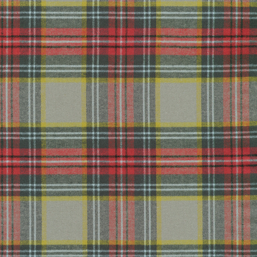 Gold, Gret, and Red plaid fabric