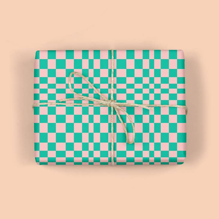 Retro Green Checkerboard Gift Wrap Gift Wrap MellowWorks