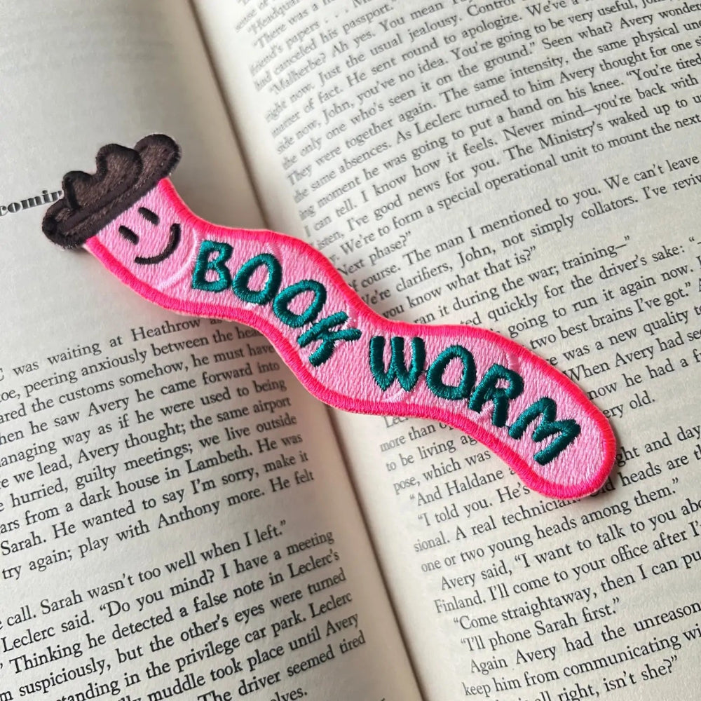 embroidered cowboy book worm bookmark