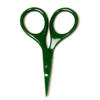 Green scissors on a white background