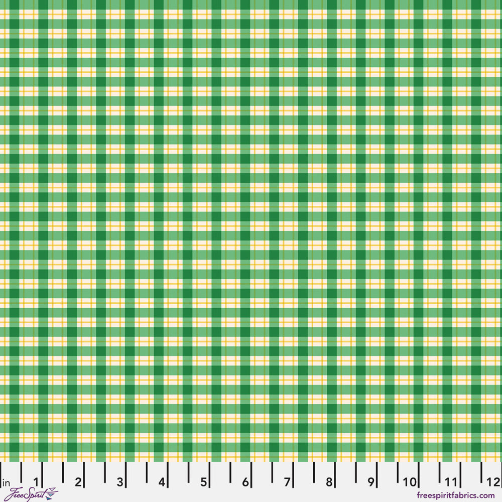 Green and yellow gingham plaid fabric pattern 