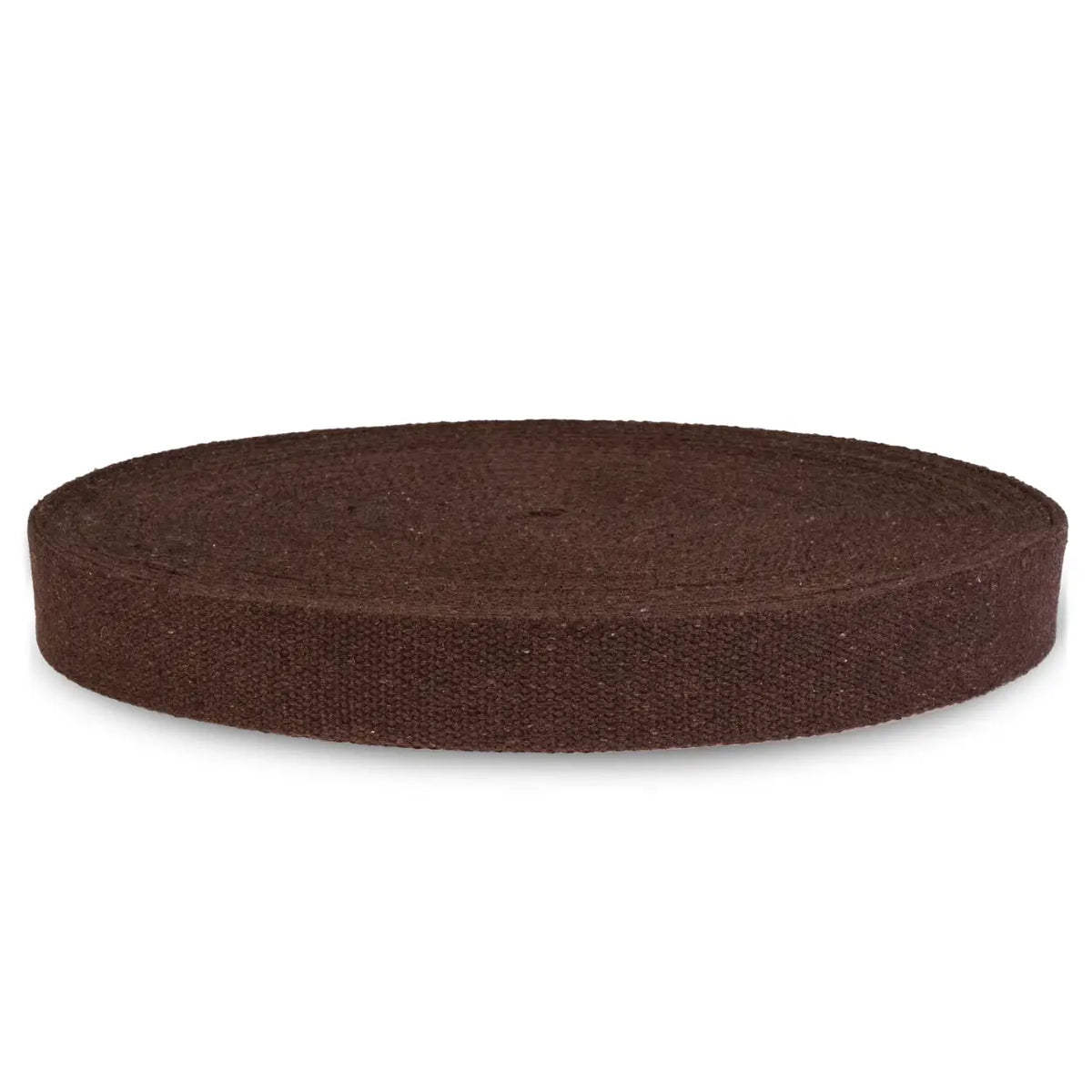 Roll of brown webbing on a white background