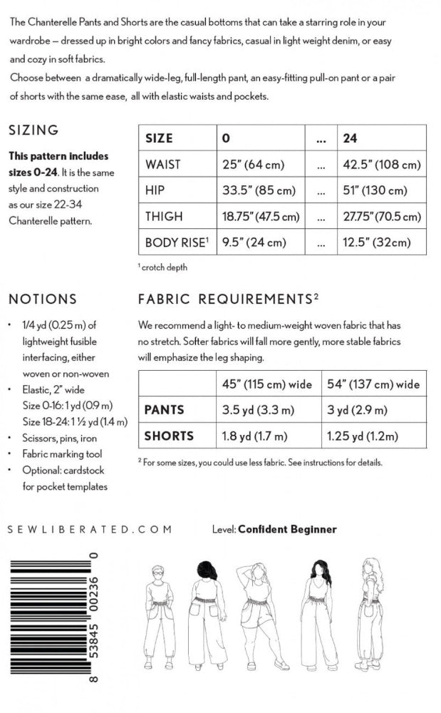 Chanterelle Pants and Shorts Sizes 0-24 Pattern Sew Liberated