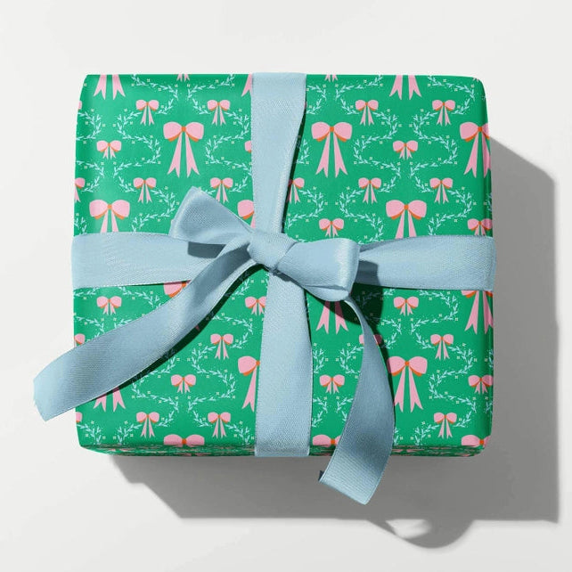 Coquette Christmas Holly & Bows Gift Wrap Sheets-Green My Darlin'
