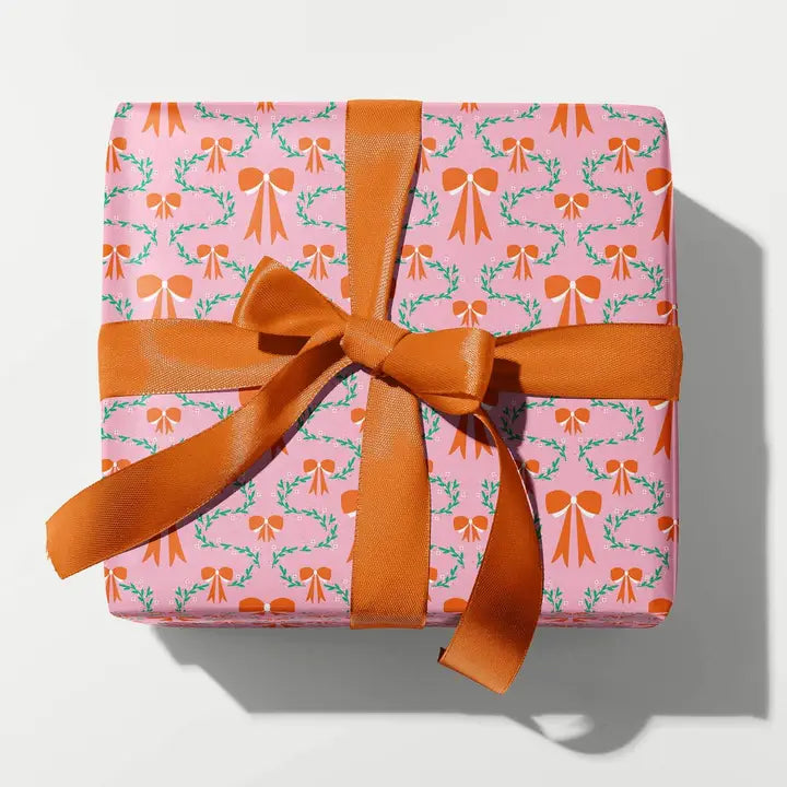 Coquette Christmas Holly & Bows Gift Wrap Sheets-Pink My Darlin'