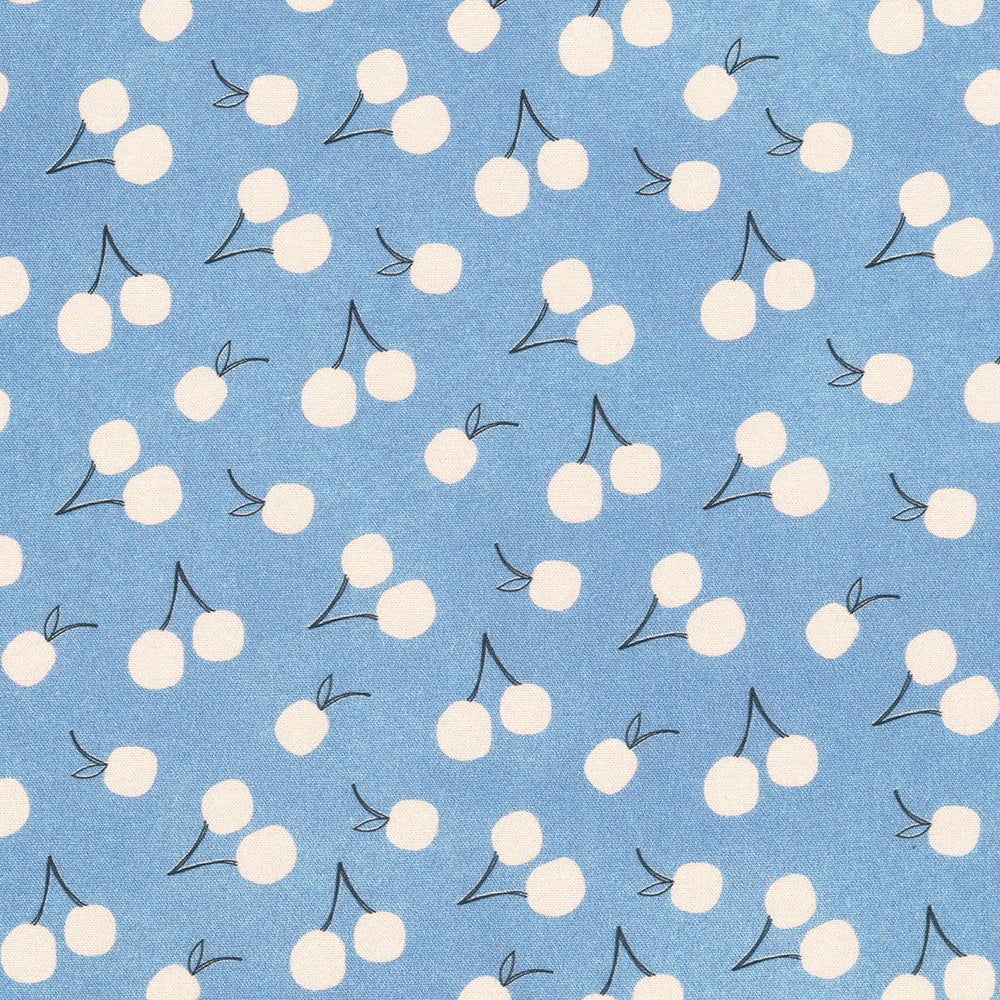 Pattern of white cherries on a blue background
