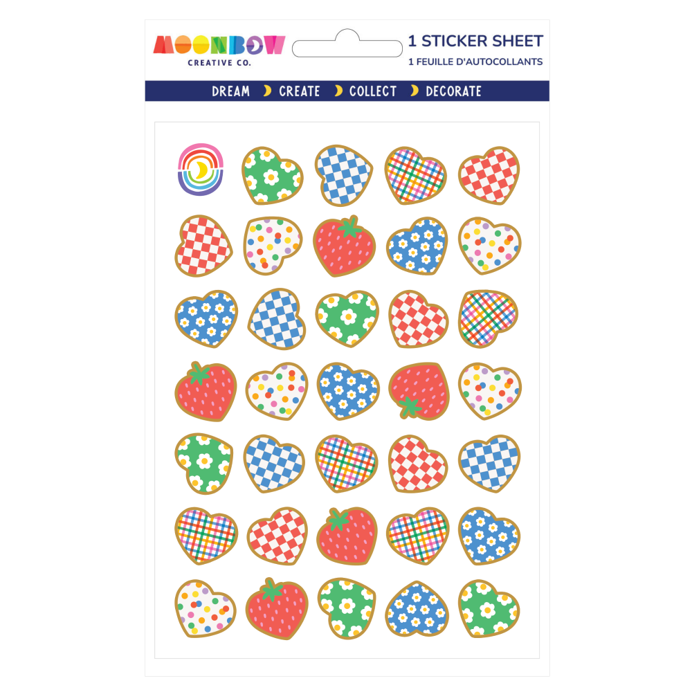 Sticker sheet with colorful patterned stickers on a white background