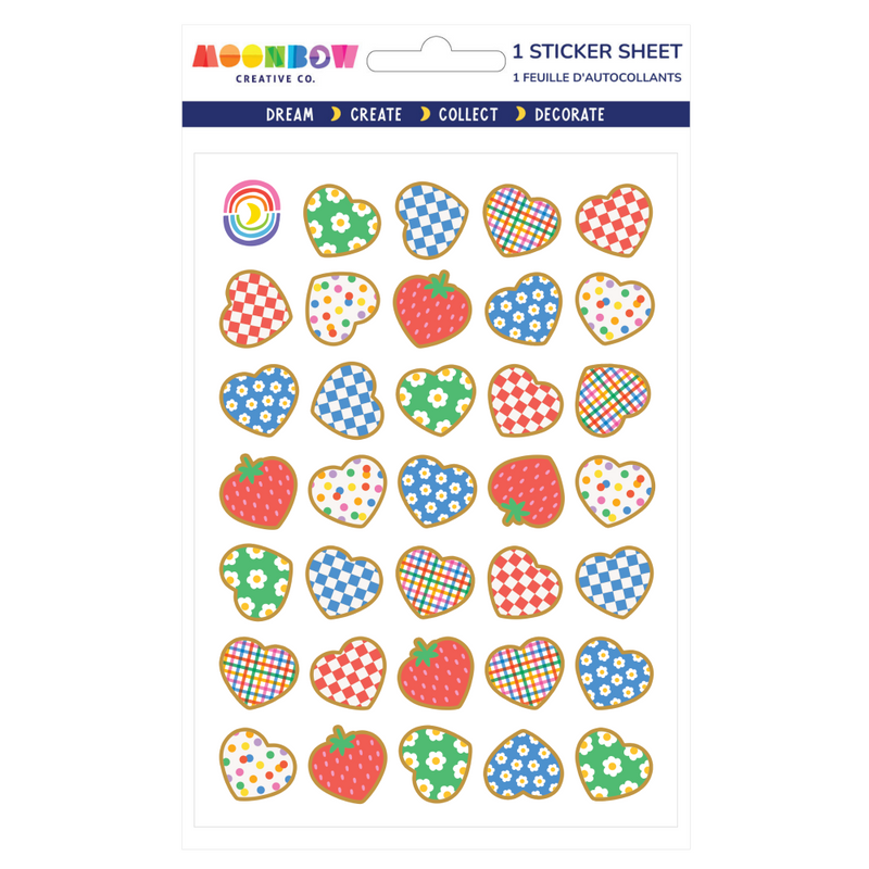 Sticker sheet with colorful patterned stickers on a white background