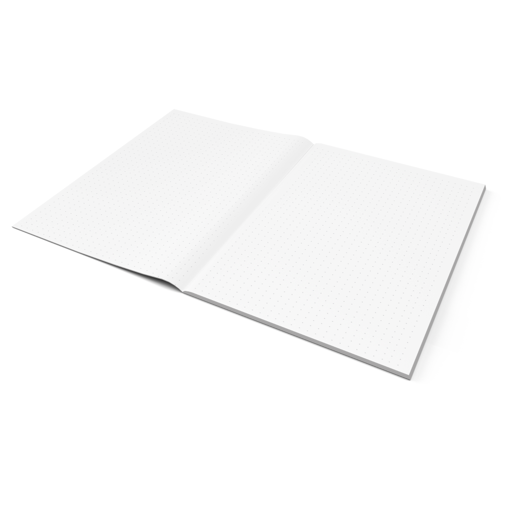 Open book with blank pages on a white background