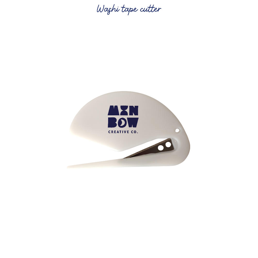 Washi tape cutter with 'Min Bow Creative Co.' branding on a white background