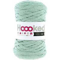 Ball of light green yarn with 'Hoooked' label on a white background