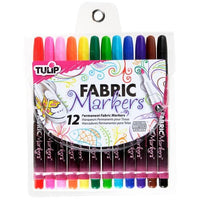 Pack of Tulip fabric markers with colorful caps on a white background