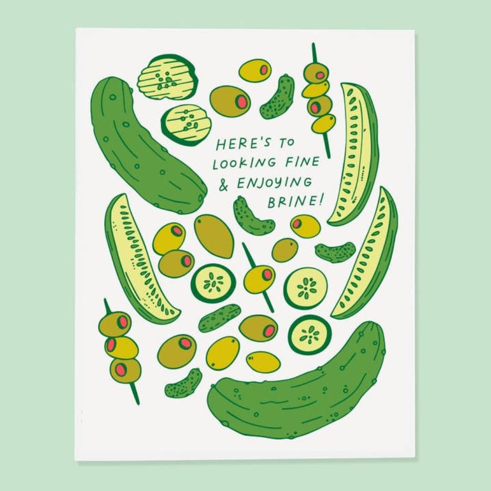 Illustration of cucumbers and pickles with text on a light green background
