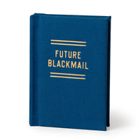 Blue book titled 'Future Blackmail' on a white background
