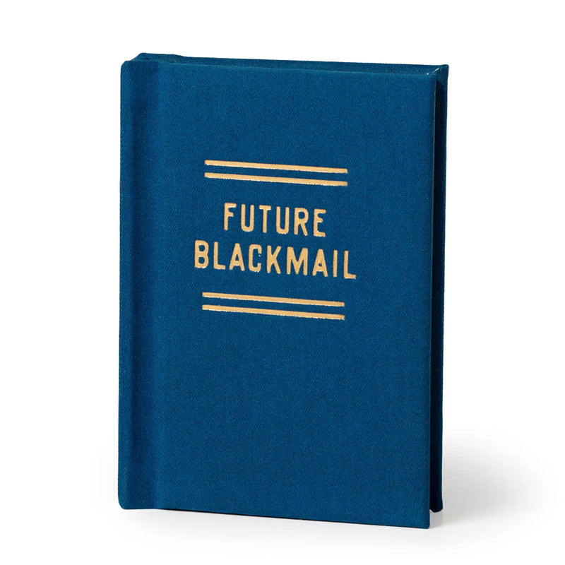 Blue book titled 'Future Blackmail' on a white background