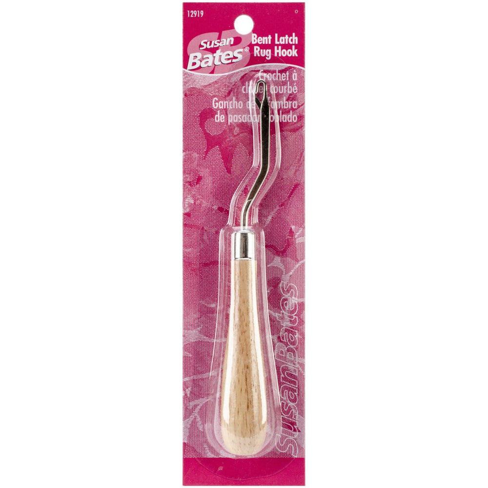 pink packaging with wood and metal latch hook 