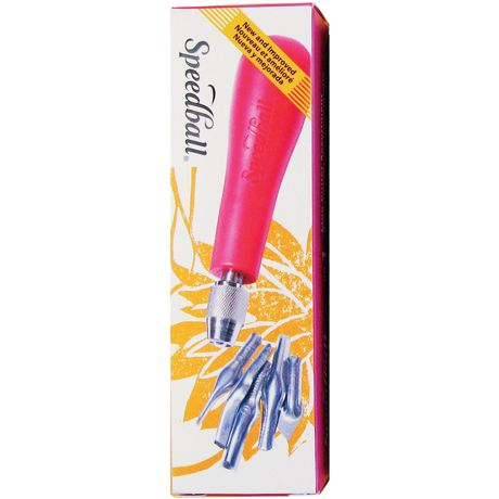 Packaged lino cutter assortment kit on a white background.