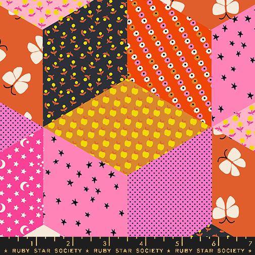 Pink themed multicolor block fabric