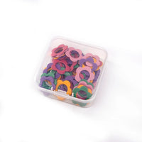 flower shaped colorful metal ring stitch markers in plastic case