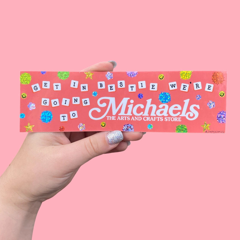 Michaels Run Bestie Glitter Bumper Sticker Stickers The Peach Fuzz